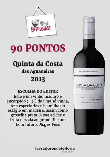 Quinta da Costa com 90 pontos e 'Escolha do Editor' pela Wine Enthusiast